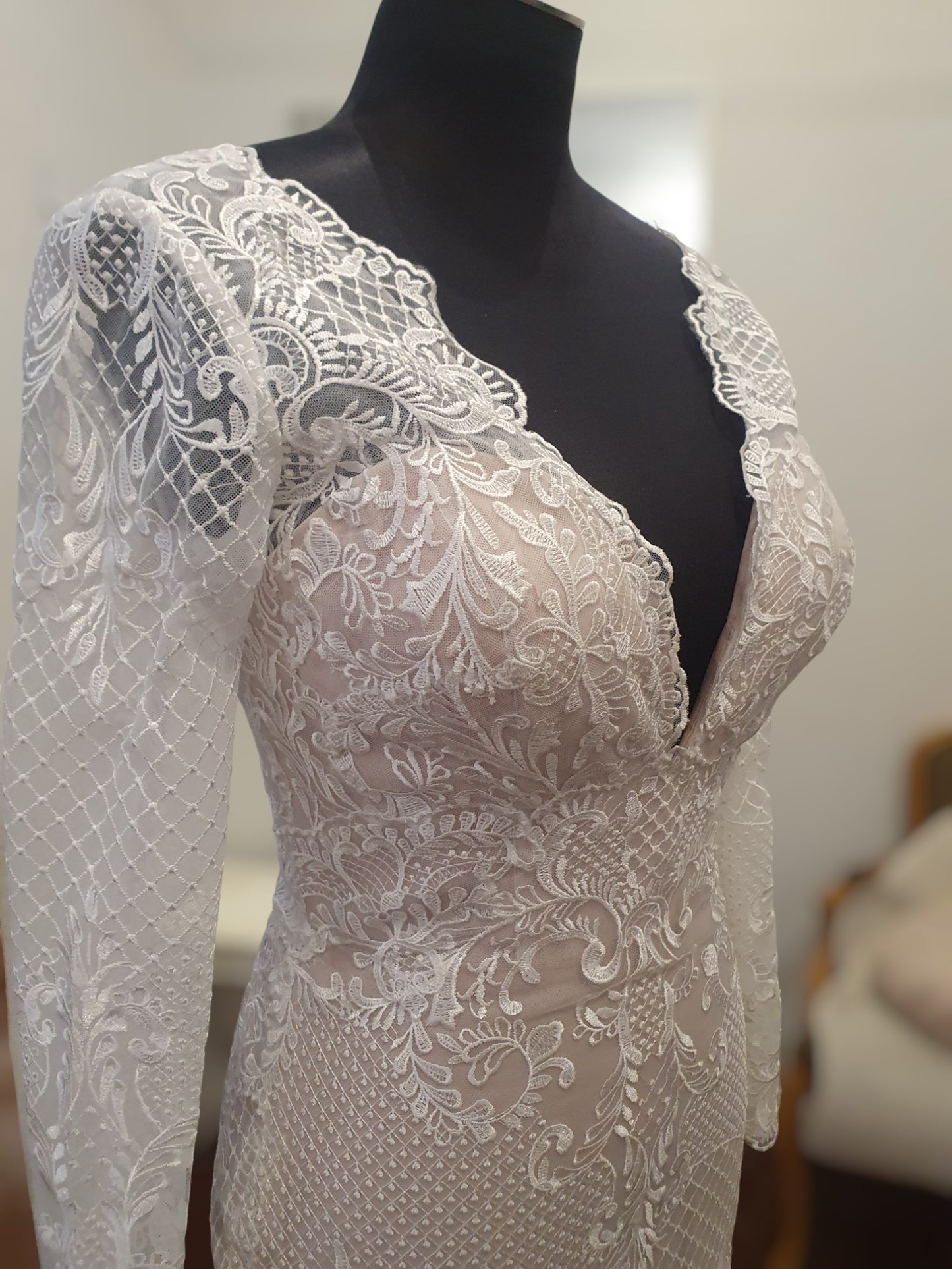 Lace with Mocha Long Sleeve Gown