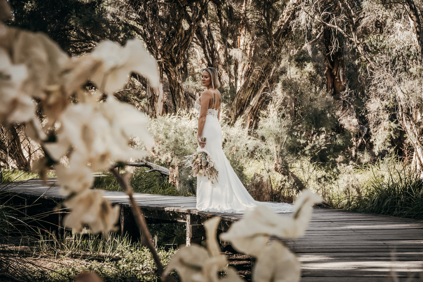 Crepe & Lace Fit & Flare Gown