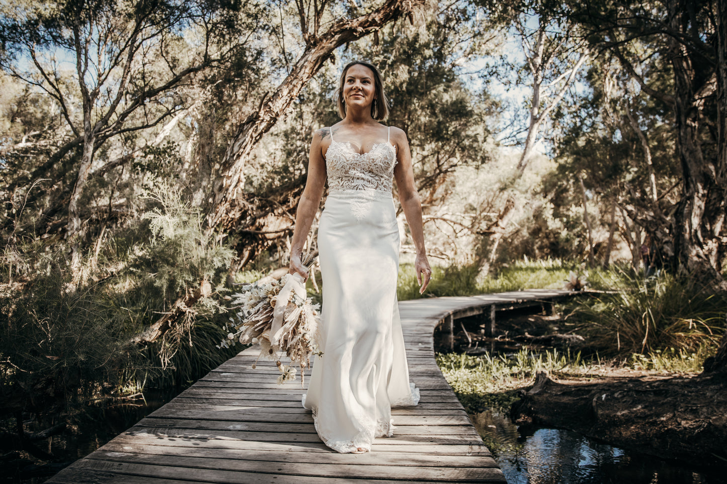 Crepe & Lace Fit & Flare Gown