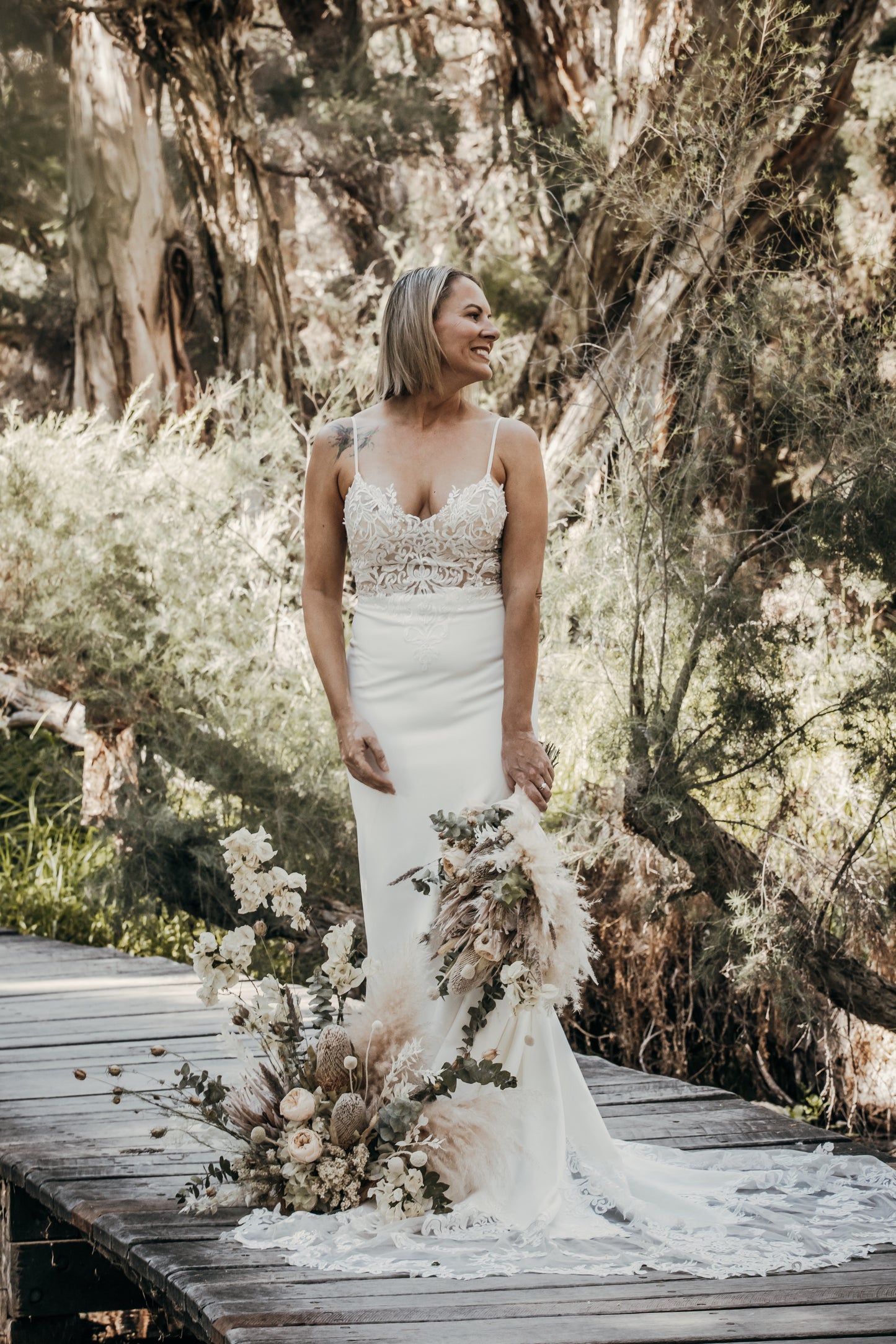 Crepe & Lace Fit & Flare Gown
