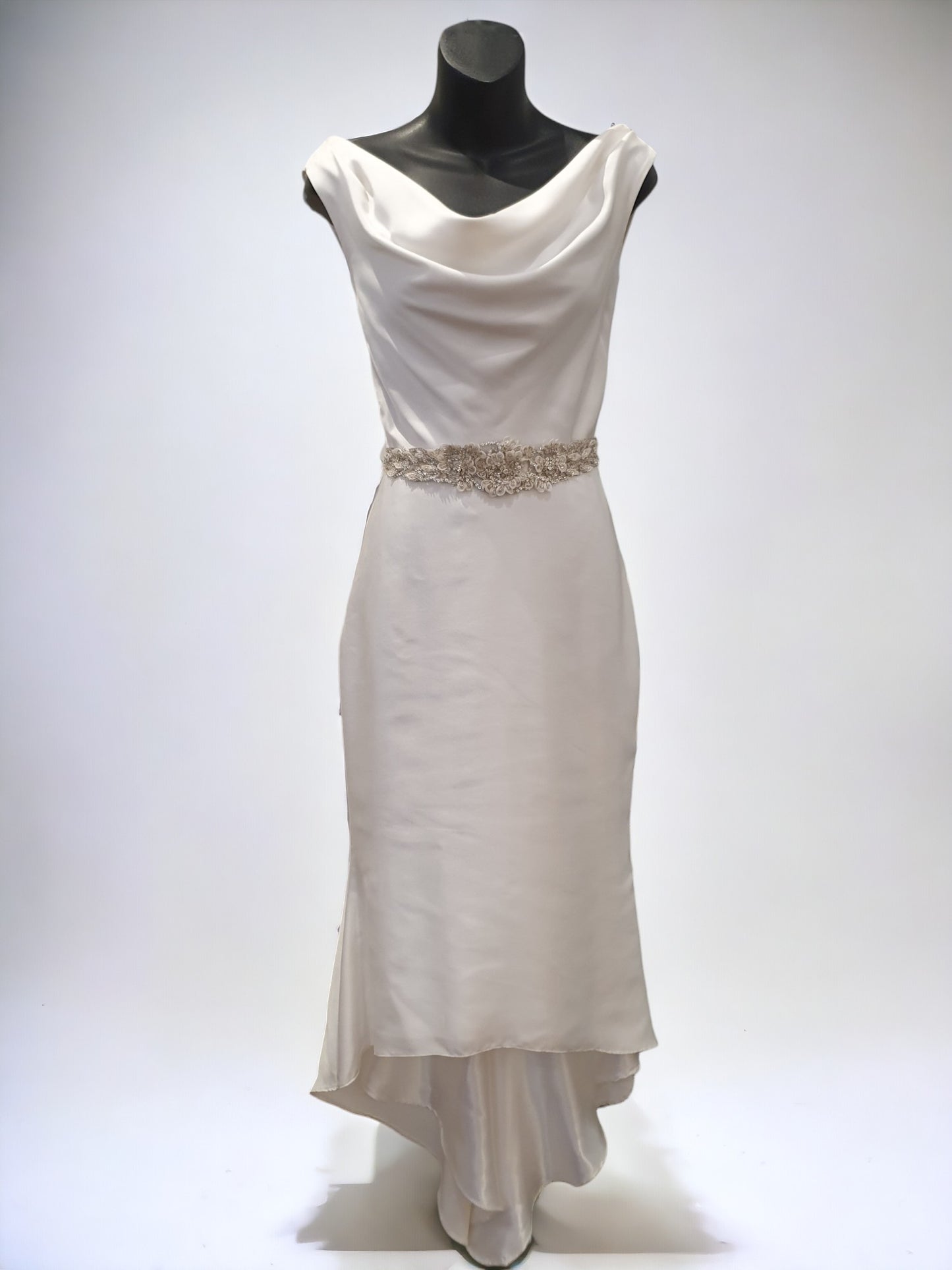 Midi Cowl Neck Wedding Gown with Diamonte Belt