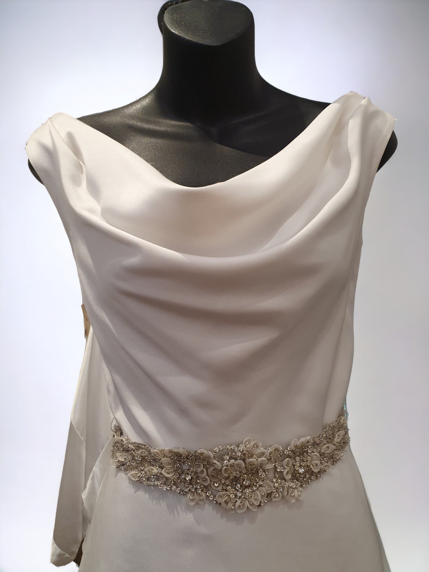 Midi Cowl Neck Wedding Gown with Diamonte Belt