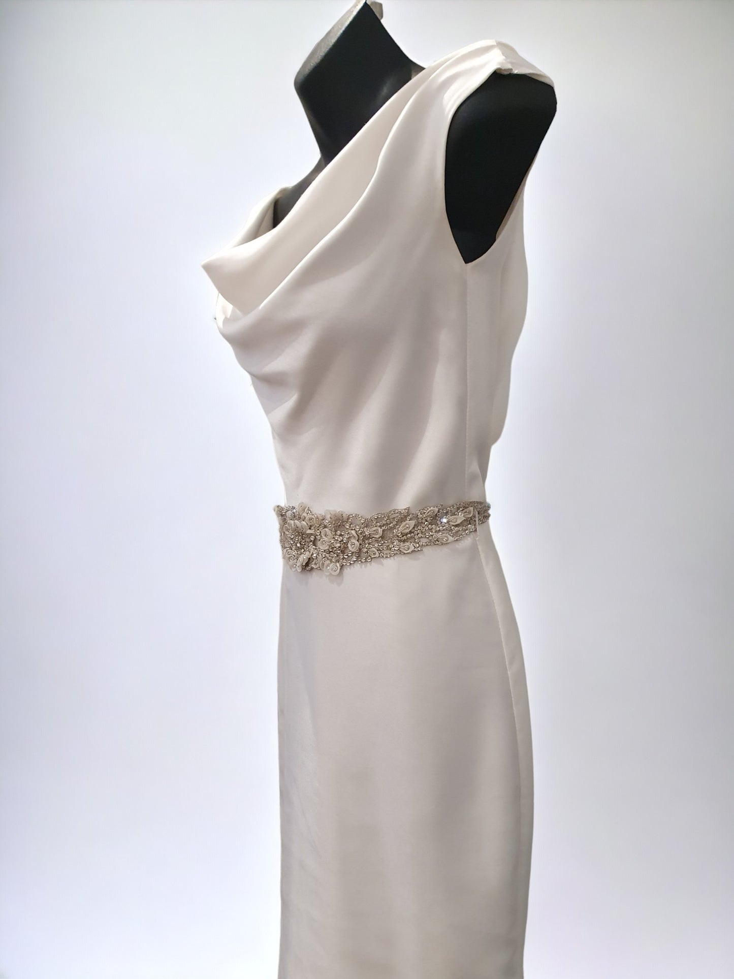 Midi Cowl Neck Wedding Gown with Diamonte Belt