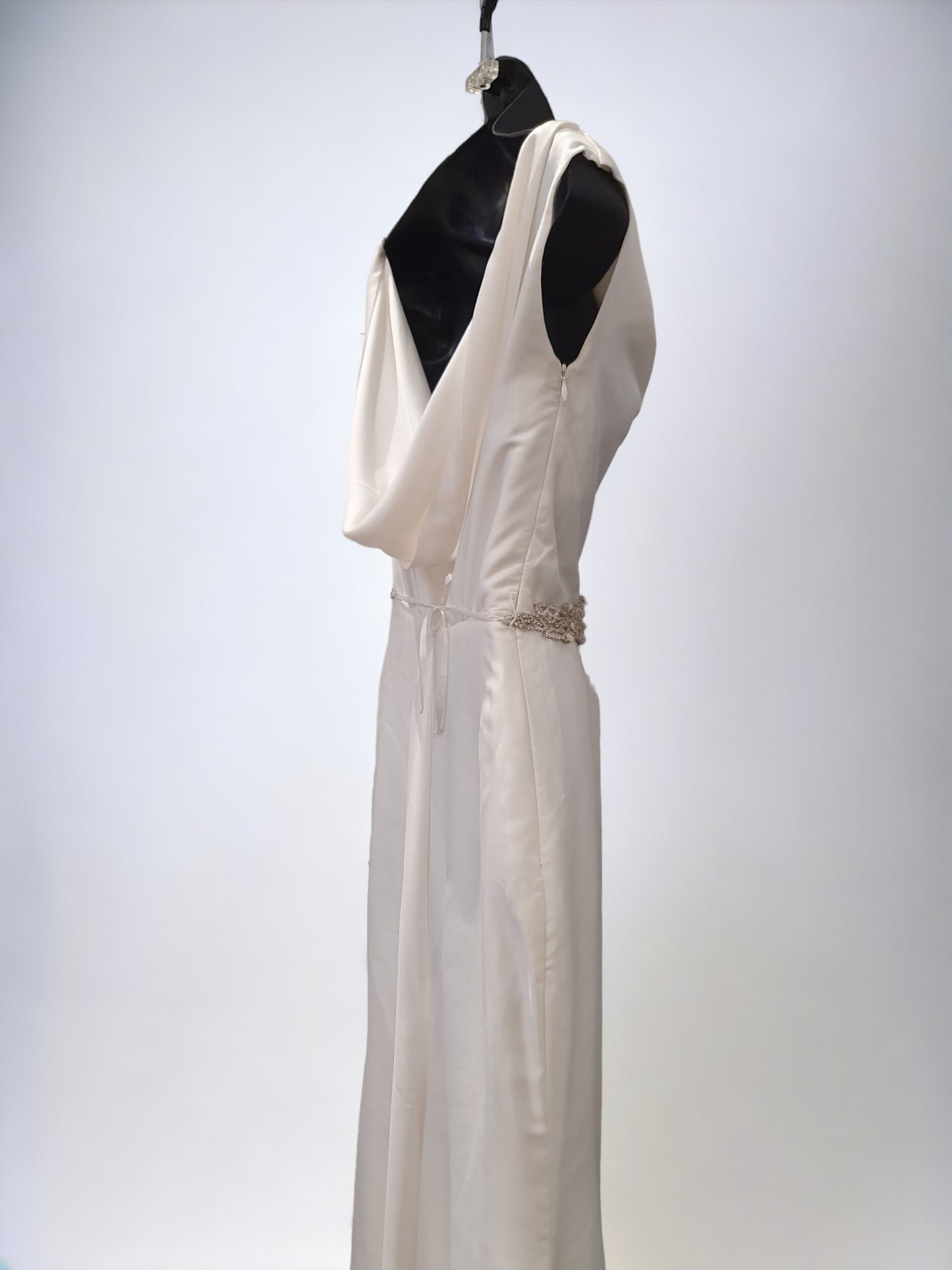Midi Cowl Neck Wedding Gown with Diamonte Belt