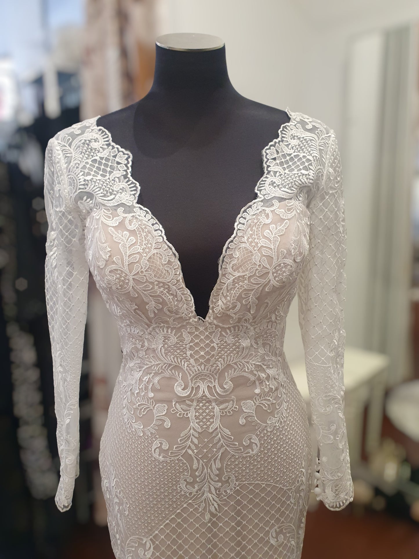 Lace with Mocha Long Sleeve Gown