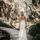 Crepe & Lace Fit & Flare Gown