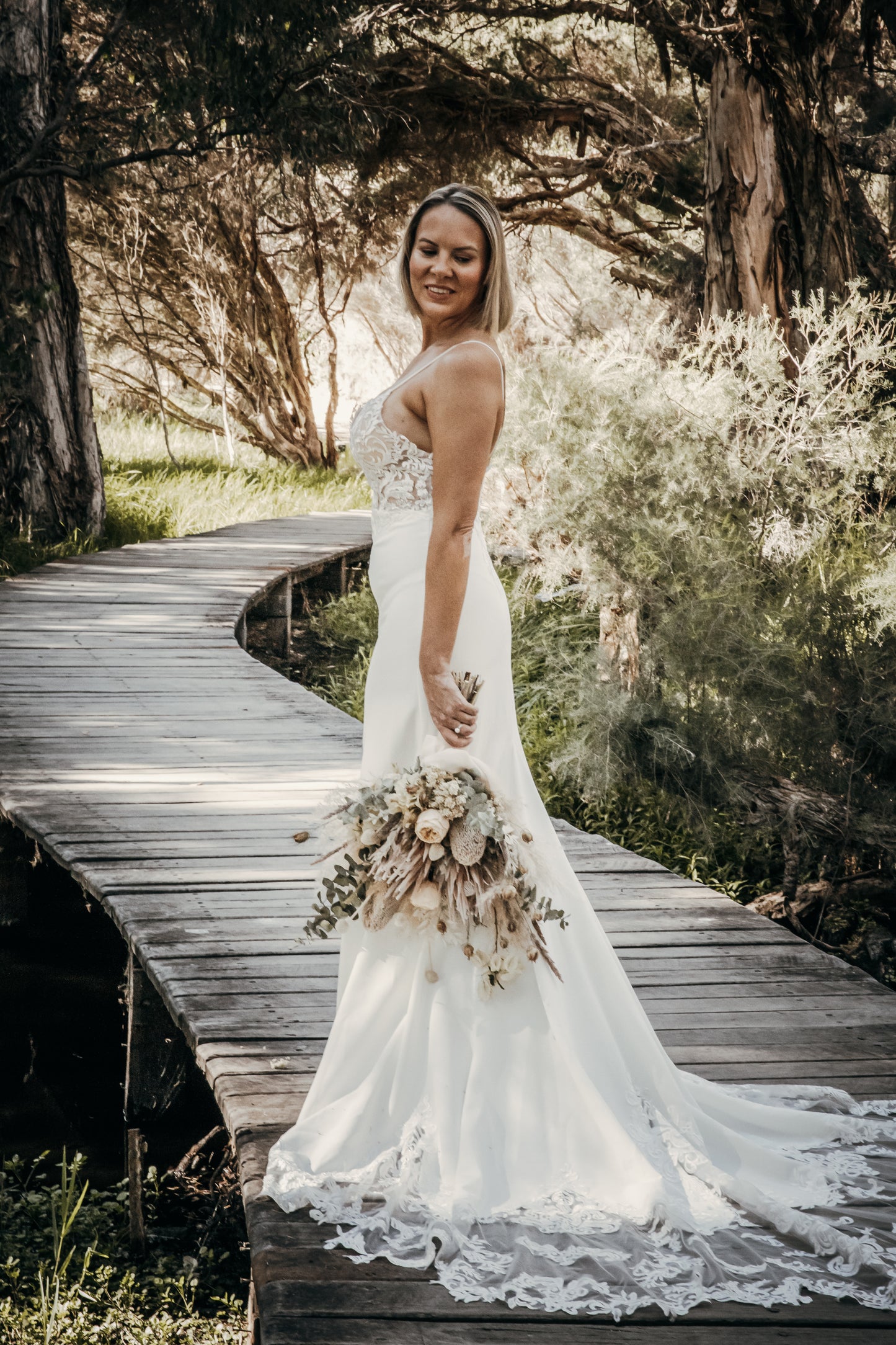 Crepe & Lace Fit & Flare Gown
