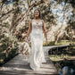 Crepe & Lace Fit & Flare Gown