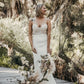 Crepe & Lace Fit & Flare Gown